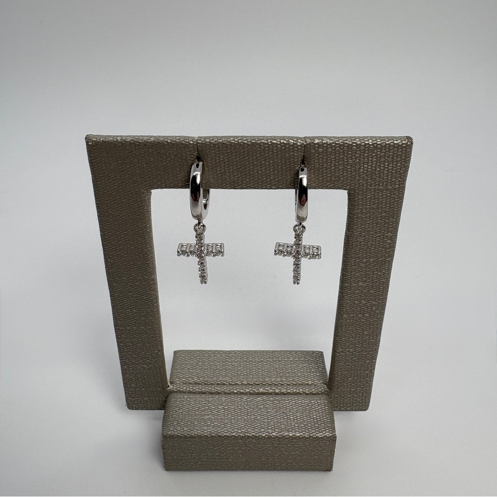 Authentic Moissanite Cross Dangle Drop Earrings, Brand New